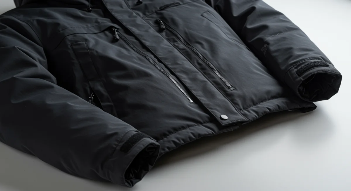 Detailed view of advanced winter jacket features