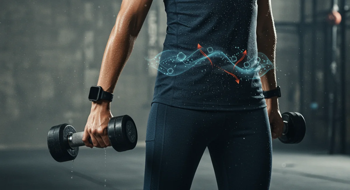 Athlete performing intense workout, staying dry with new moisture-wicking activewear