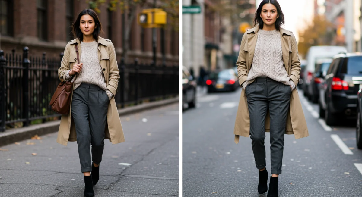 Model in sophisticated autumn layered outfit