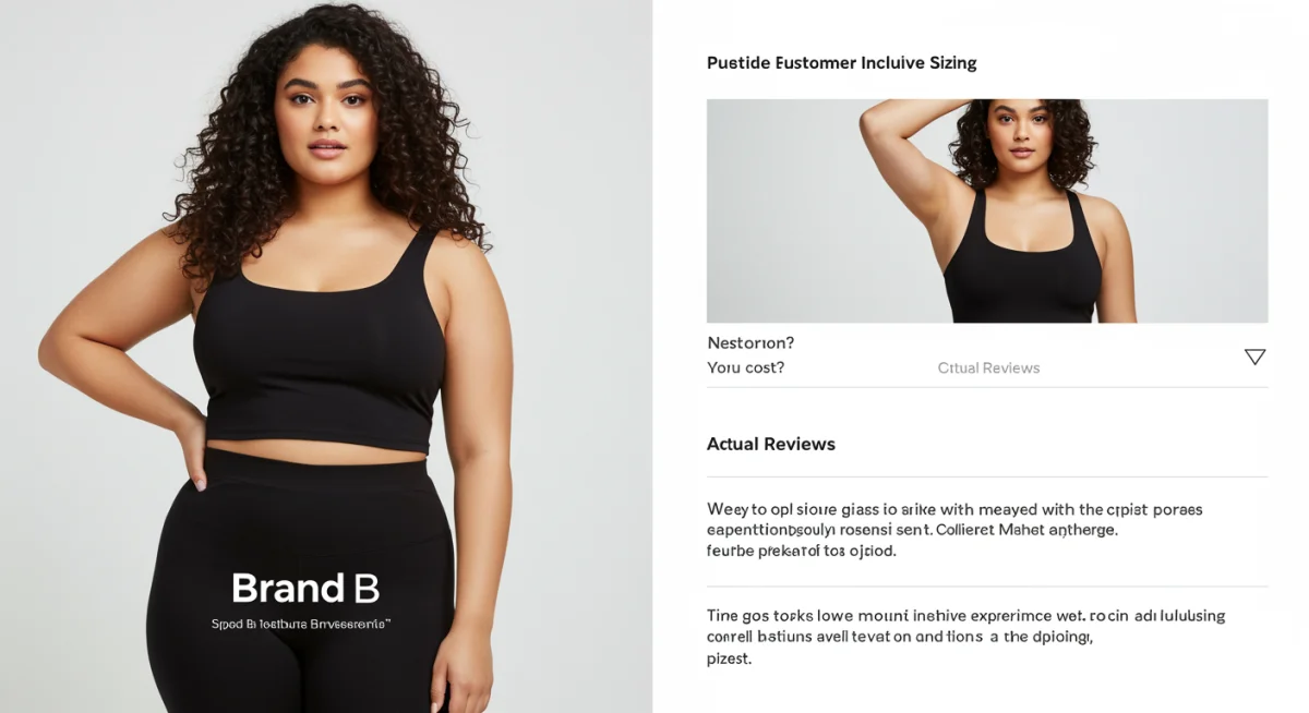 Brand B ad with diverse model and positive customer reviews.