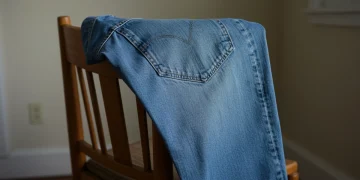 Brand D denim jeans showing 12 months of natural wear and tear.