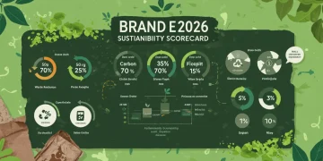 Infographic detailing Brand E's 2026 sustainability performance and waste reduction goals.