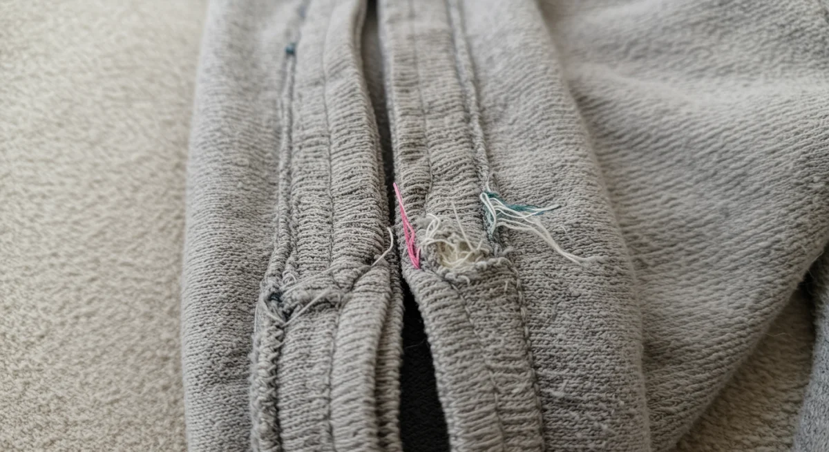 Detailed view of Fast Fashion Brand G stitching after washing
