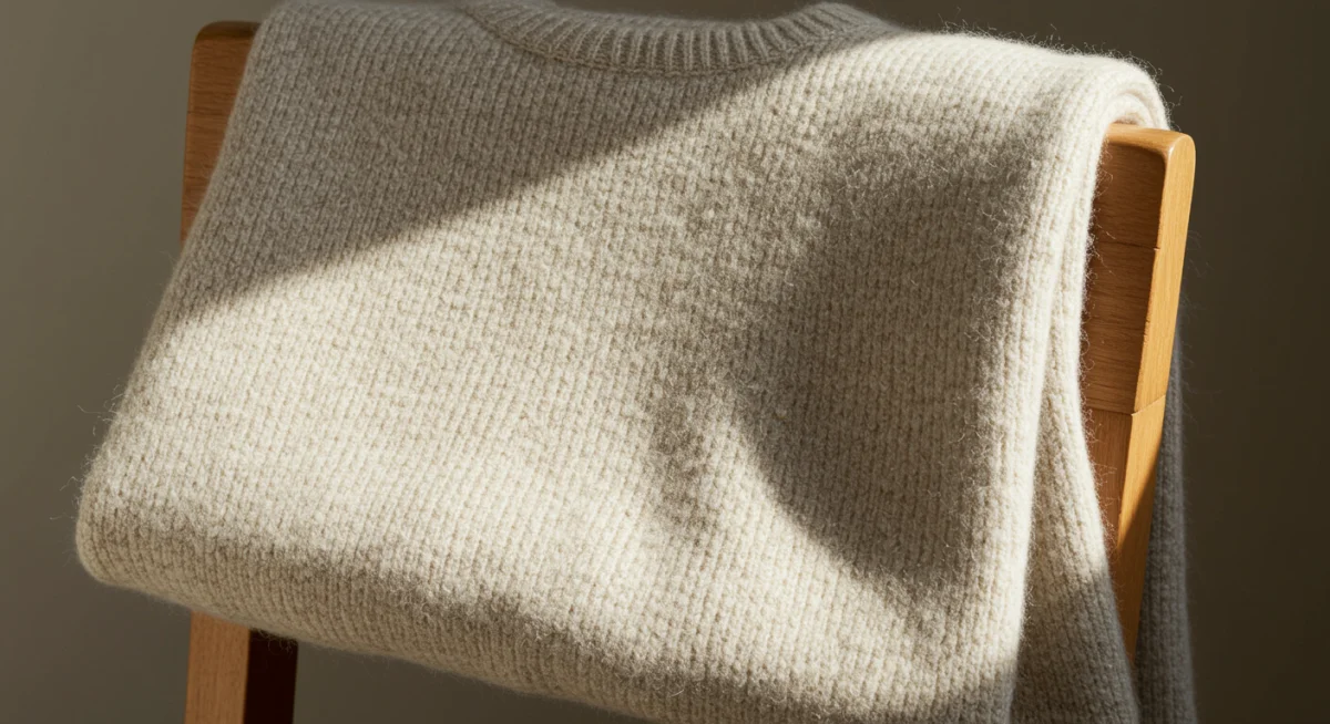 Detail of luxury sustainably sourced cashmere sweater texture