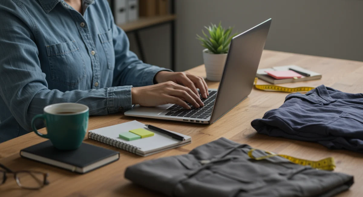 Person writing product review for designer clothing
