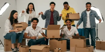 Group of fashion enthusiasts unboxing and testing new clothing from various brands for early access programs.