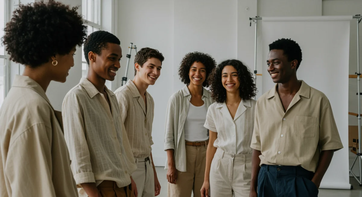 Diverse models showcasing ethical fashion brand