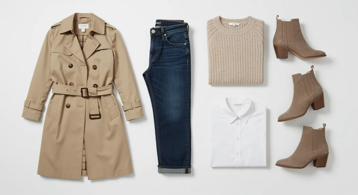 Flat lay of fall capsule wardrobe essentials