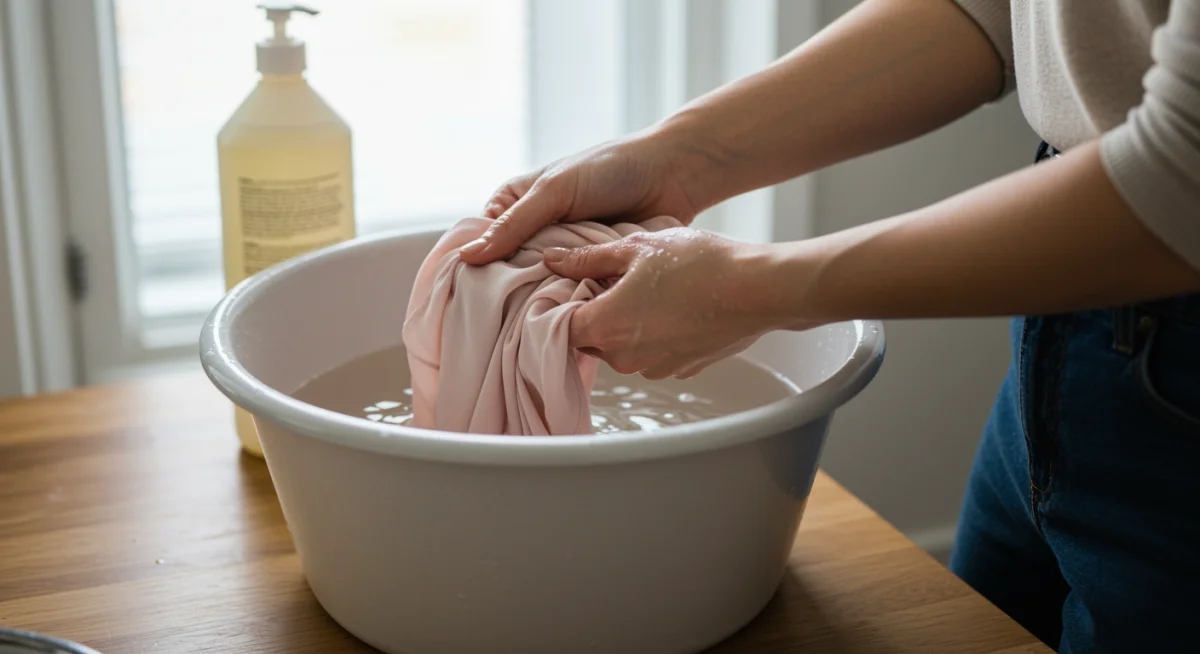 Hand washing a delicate silk blouse with care