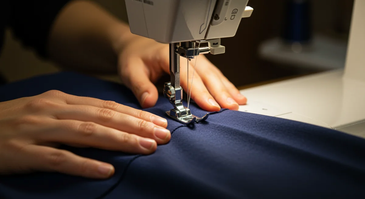 Person hemming pants with a sewing machine for a custom fit