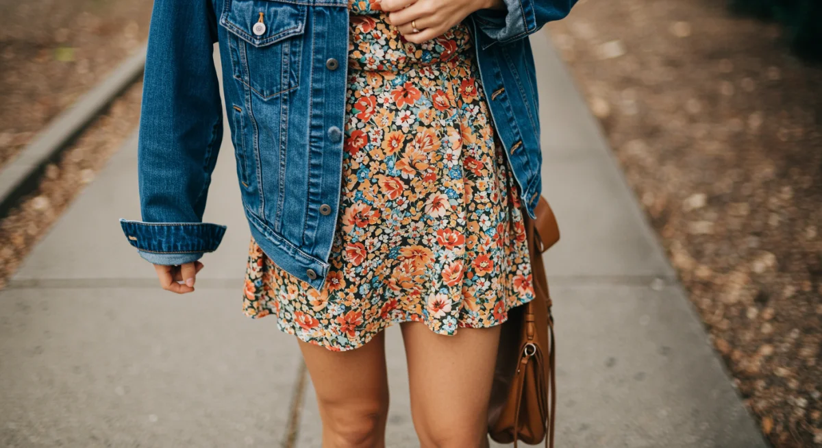 Styling a summer dress with a denim jacket for fall