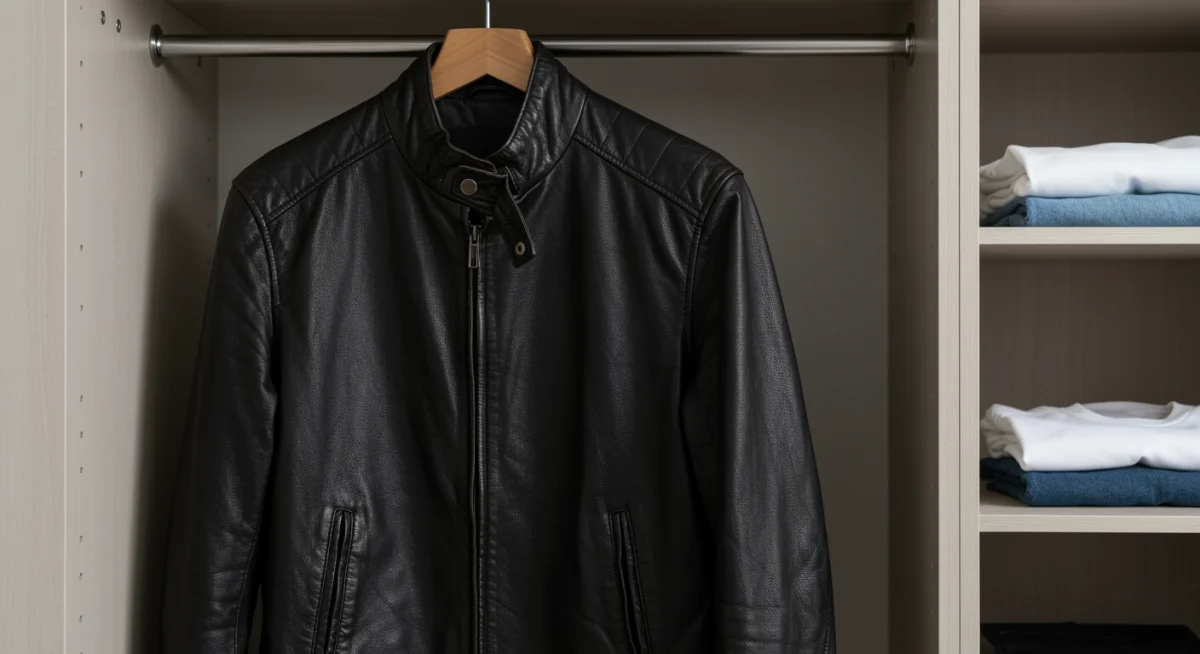 High-quality leather jacket in minimalist closet
