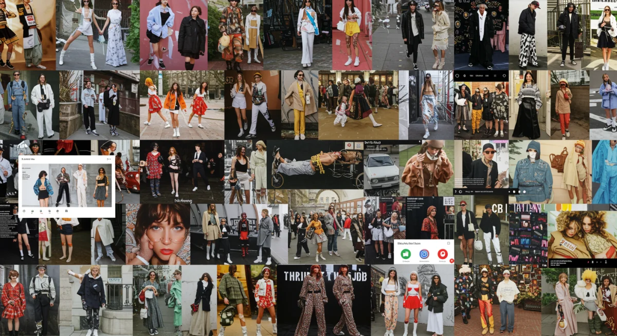 Collage of diverse micro-trends in fashion from social media platforms.