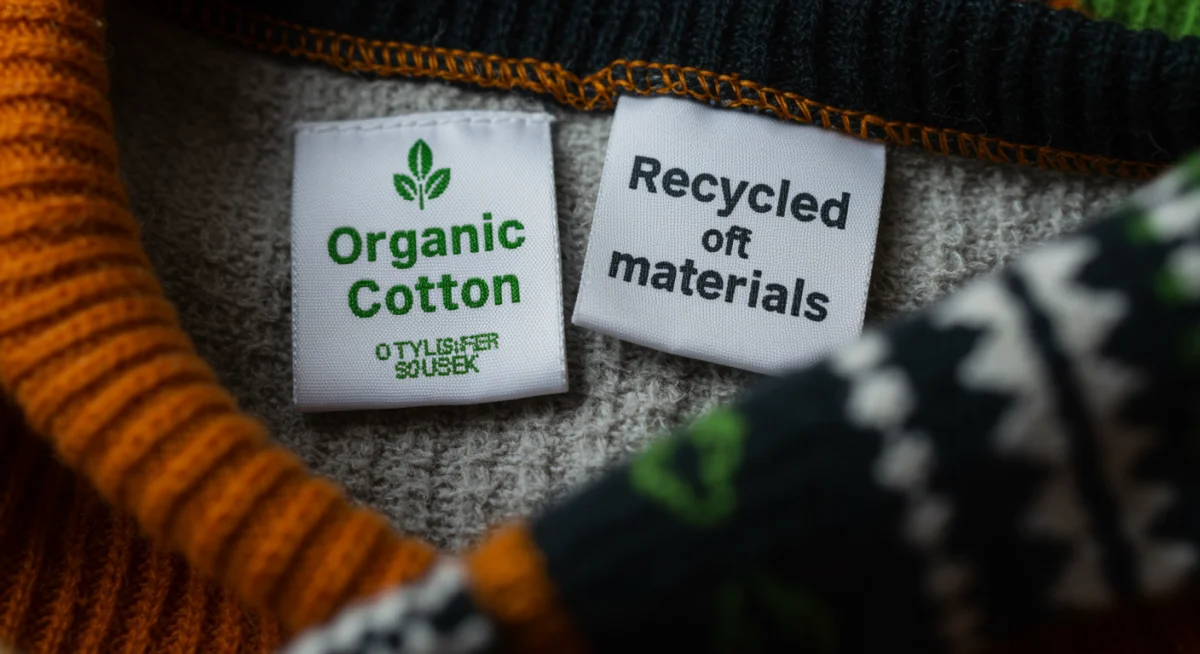Close-up of a clothing label showing 'Organic Cotton' for sustainable sourcing