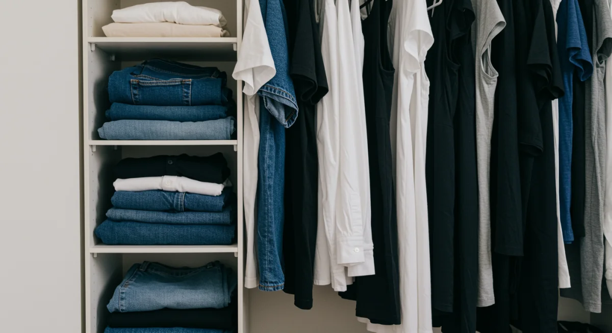 Organized closet with versatile budget wardrobe staples