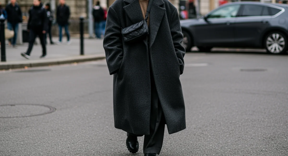 Oversized structured wool coat urban fashion