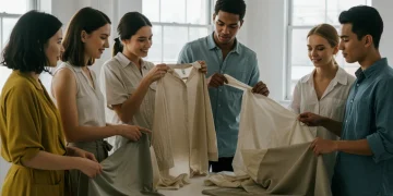 People testing sustainable fashion garments in a modern studio