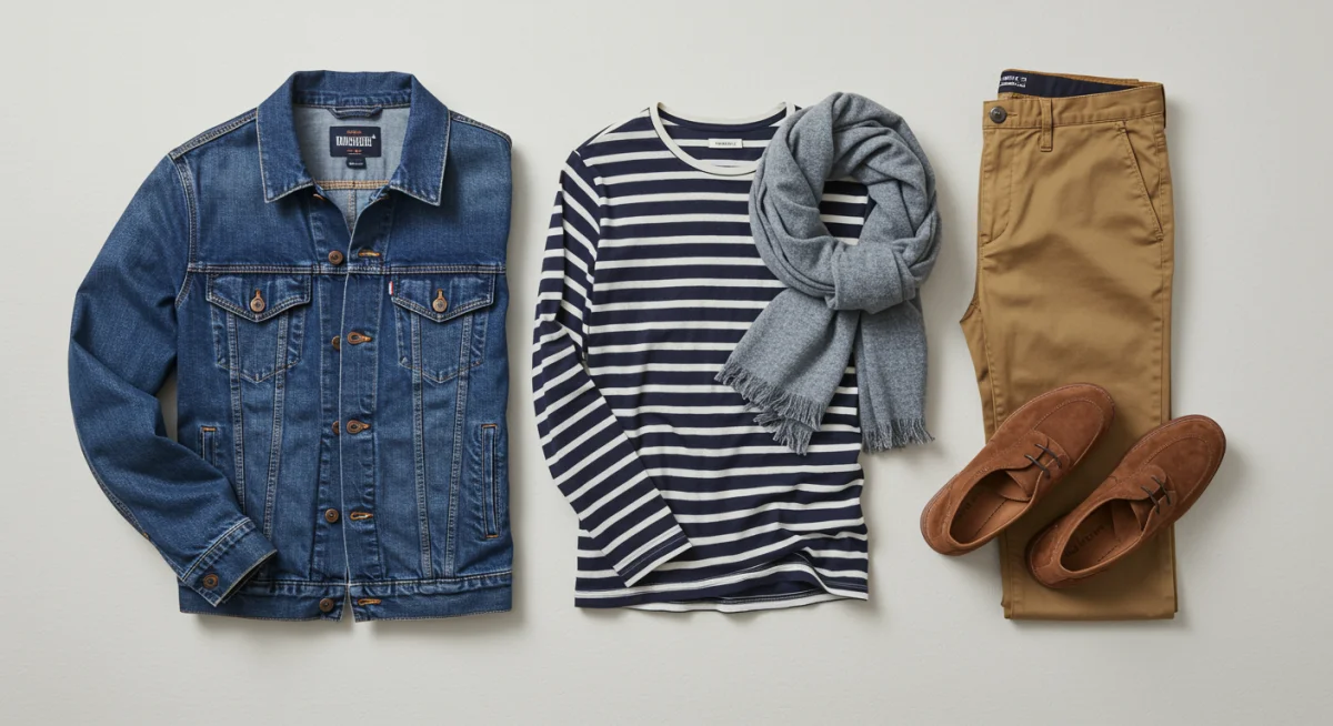 Curated spring layering pieces flat lay