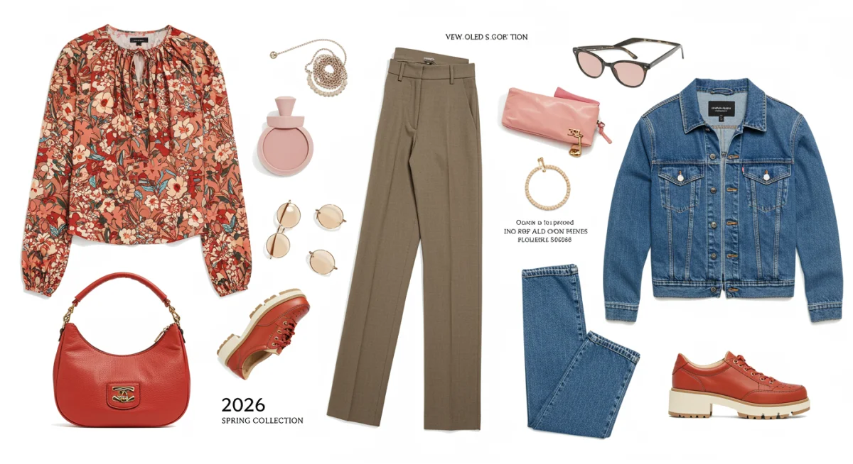 Flat lay of versatile 2026 spring collection pieces.