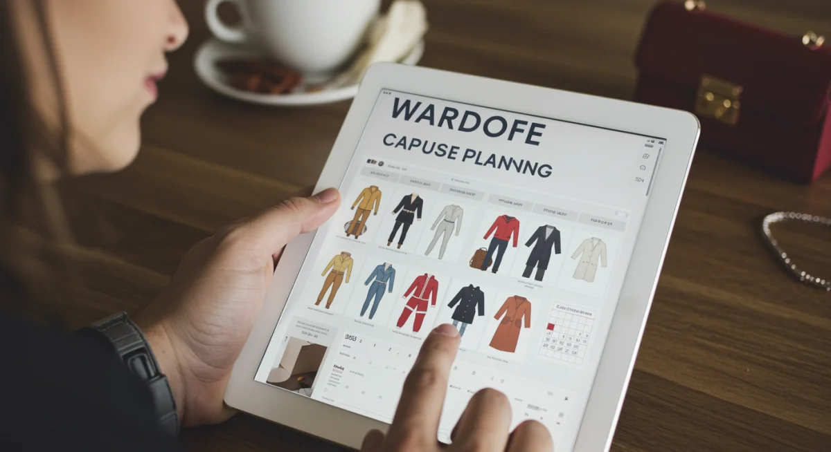 Digital wardrobe planning app demonstrating outfit selection and scheduling