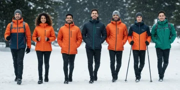 Group enjoying winter activities in new apparel